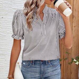 402. SHEIN Striped Notch Collar Shirt - Medium